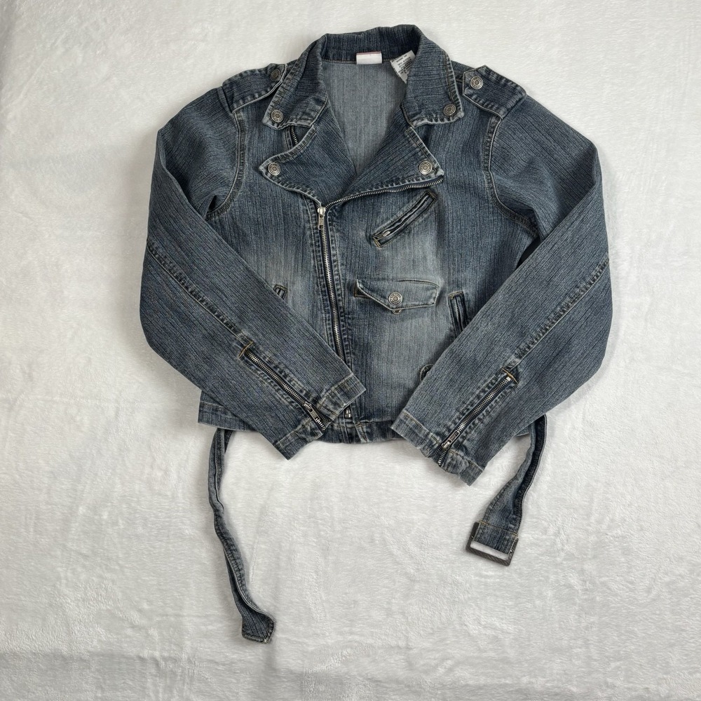 Y2K No‎ Boundaries Blue Jean Denim Motorcycle Jacket Women's Juniors Medium